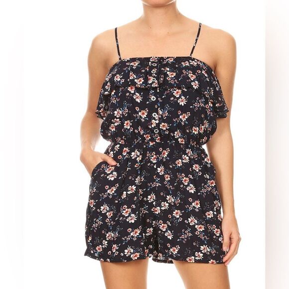 Big Girls Pattern Print Casual Sleeveless Ruffled Cinched Waist Romper Size L/XL - Picture 1 of 14